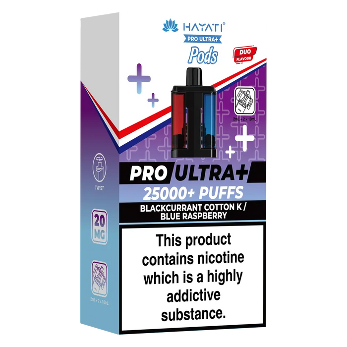 Hayati Pro Ultra Plus 25000 Blackcurrant Cotton K / Blue Raspberry Prefilled Pods