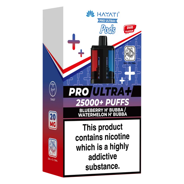 Hayati Pro Ultra Plus 25000 Blueberry H'Bubba / Watermelon H'Bubba Prefilled Pods