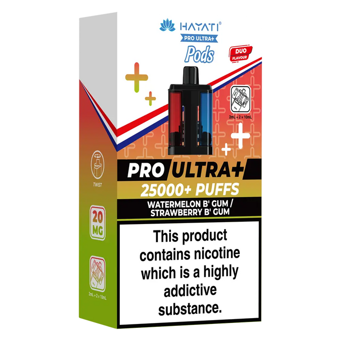 Hayati Pro Ultra Plus 25000 Watermelon B'Gum / Strawberry B'Gum Prefilled Pods
