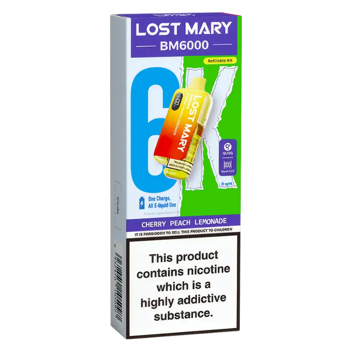 Lost Mary BM6000 Cherry Peach Lemonade Prefilled Pod Kit | 5 for 40 Lost Mary BM6000 Cherry Peach Lemonade Prefilled Pod Kit | 5 for 40