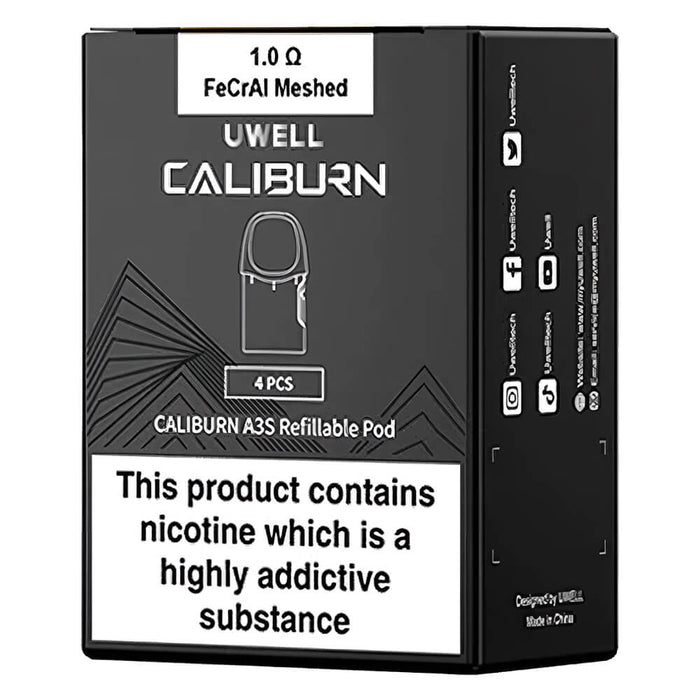 Uwell Caliburn A3S Replacement Pods (4 Pack) 2ml Side Fill 9.99 Uwell Caliburn A3S Replacement Pods (4 Pack) 2ml Side Fill 9.99