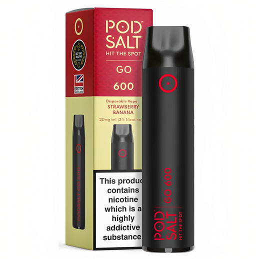 Pod Salt GO 600 Strawberry Banana Disposable Vape - WizVape | 3 for 20 100ml Shortfill Offer